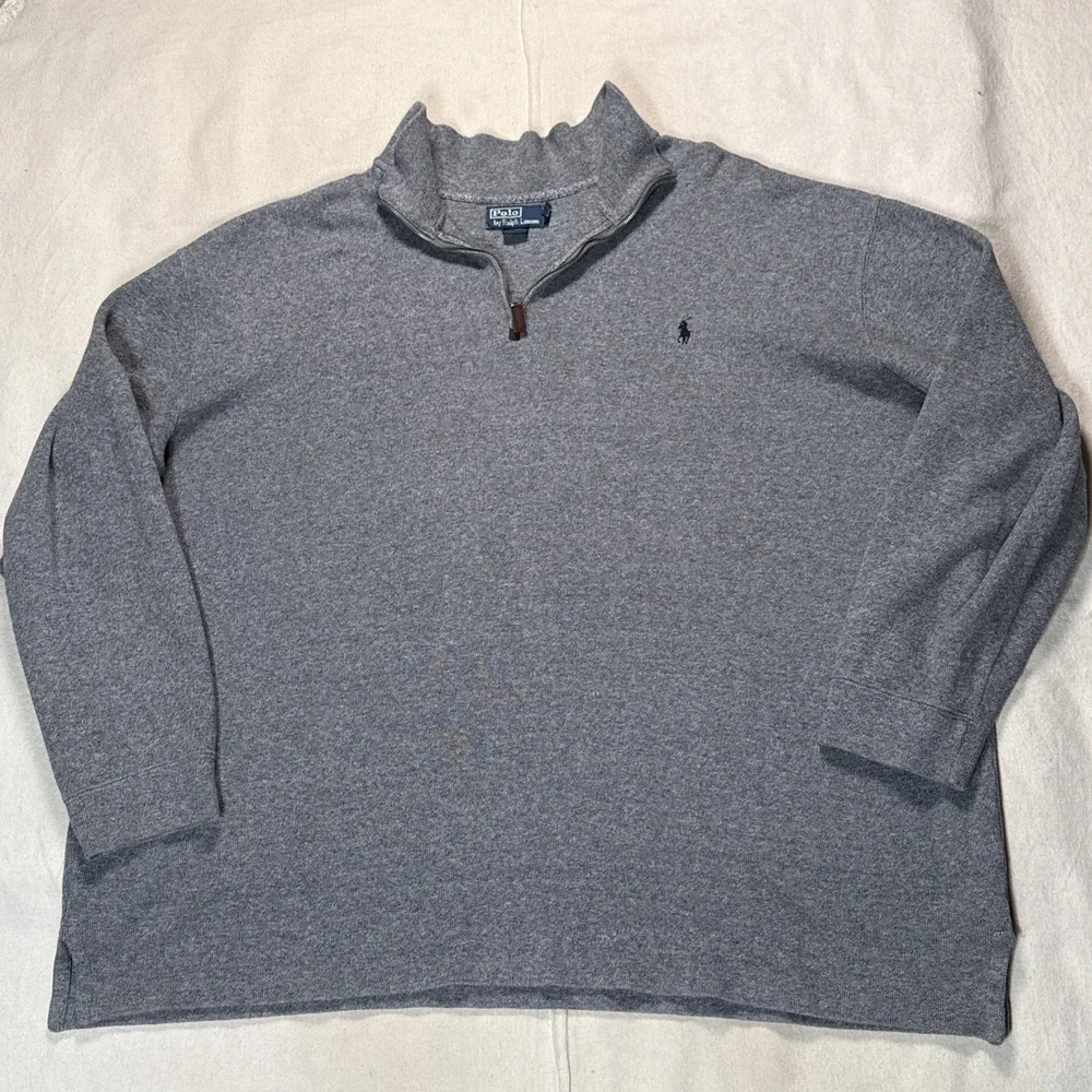 Polo Ralph Lauren Mens Pullover 3XLT Gray Cotton Long Sleeve Quarter Zip Classic